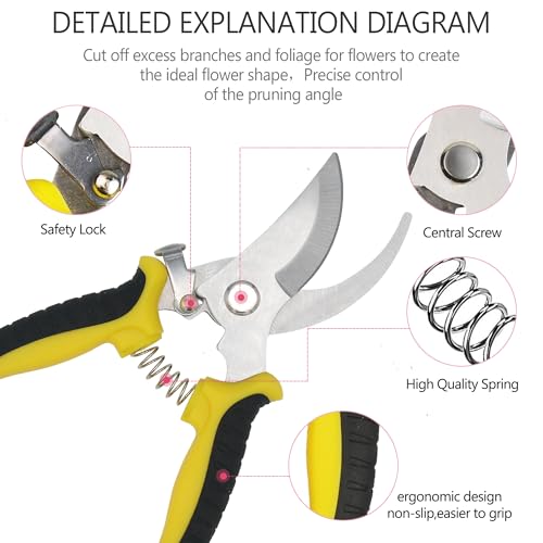3Pcs Stainless Steel Garden Pruning Shears for Plants (Yellow) - color: Yellow
