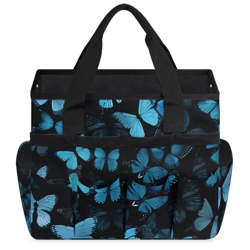 Butterfly Blue Gardening Tool Bag,Heavy Duty Garden Tote Bag,Portable Oxford Gardening Storage Basket Organizer Handbag with Pockets Handle,Hand Tools Gifts for Outdoor Garden Lawn Yard - color: Blue Butterfly
