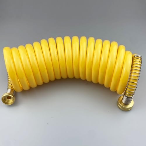 Darnassus Heavy-duty PU Coil Hose, Self-Coiling Garden Hose with Solid Brass Fittings, Retractable, Corrosion Resistant, for Household (15 FT, Yellow) - color: Yellow, size: 15 FT