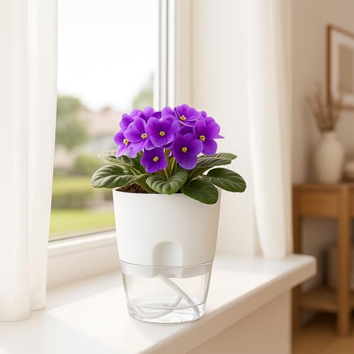 Planterhoma 16 Pack Self Watering Pots for Indoor Plants, 3.2 Inch Plant Pot Plastic Self Watering Planter for Orchid, African Violet, Small Clear Flower Pot with Drainage Hole and Wicking Rope, White - color: White, size: 3.2 In - 16 Packs