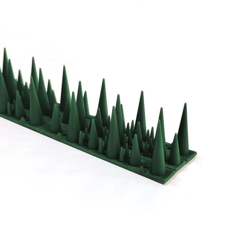 BUGGOFF - Bird & Rodent Spikes, Unique Spike Pattern effecitviely deteres Pesky Pigeons, Squirrels, Raccoons. Installs on Fences, Gates, Roofs, Walls and More! (13 Feet, Green Plastic) - color: Green Plastic