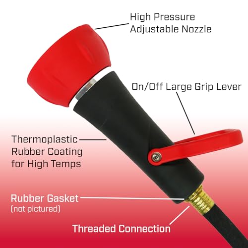 Chapin 4697: Industrial High Flow Firefighter Style Garden Hose Nozzle, Classic Fireman Style Grip Nozzle with Threaded Garden Hose Connection, Adjustable Twist Nozzle, Up to 250 PSI, Red/Black - style: Firefighter Style