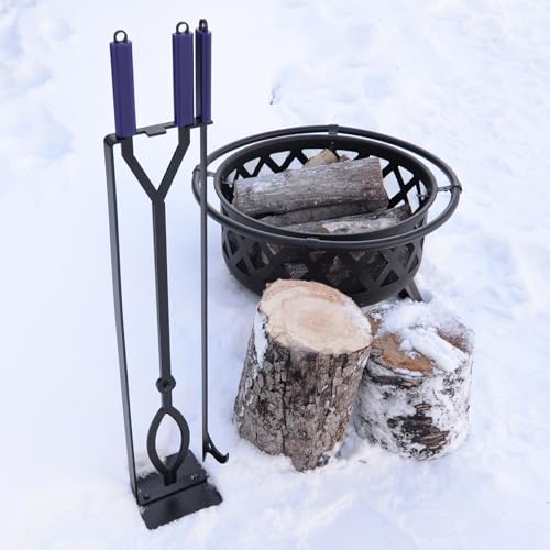 40in Heavy Duty Fire Pit Tools Set, Wrought Iron - size: 40in fire tongs poker set with stand