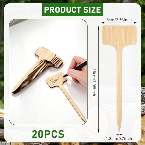 20 PCS T-Type Plant Labels for Seedlings Wood, Extra Long Wooden Garden Labels for Plants, Upgrade and Reinforcement Wooden Plant Label for Outdoor Garden Waterproof Indoor Flowers Vegetables