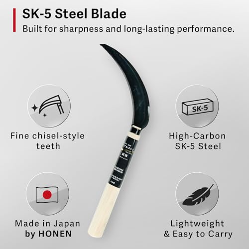 HOUNEN Japanese Harvest Sickle, 5.9-Inch Serrated SK-5 Steel Rice Knife - color: 5.9" saw sickle