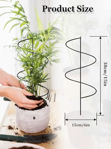 4 Pack Small Wavy Trellis for Potted Plants Indoor, 15 in Garden Trellis for Climbing Plants Outdoor, Single Stick Metal Climber Support Stakes for Vine Ivy Hoya Flower (Black) - color: Black
