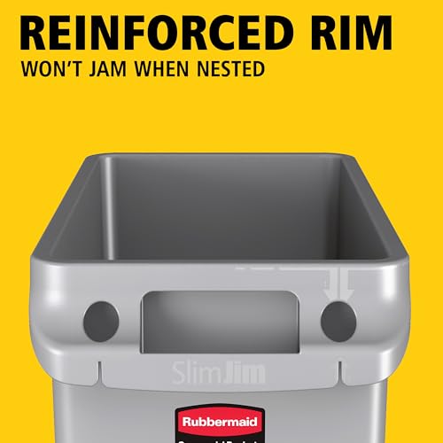 Rubbermaid Commercial Products Slim Jim Plastic Rectangular Trash/Garbage Can with Venting Channels, 23 Gallon, Gray - color: Gray, size: 23 Gal