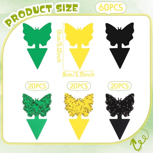 60 Pack Fruit Fly Traps Fungus Gnat Sticky Traps Yellow Black Green Plant Fly Stickers Double Side with Shovel for Indoor Outdoor Kitchen Garden Houseplant Flying Bug Insect (Butterfly) - style: Butterfly