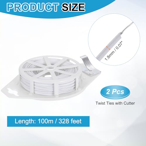 HARFINGTON 2pcs Twist Tie with Cutter 328FT (100m) Garden Plant Ties Wire - color: White, size: 328FT