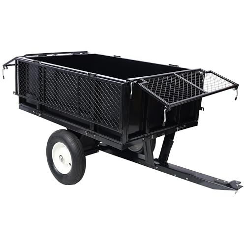 Heavy Duty 22 Cubic Feet Steel Dump Cart 750lbs Capacity Utility Trailer with Removable Sides & 2-Way Dump Universal Hitch for Tractor ATV Lawn Mower Garden & Yard Work