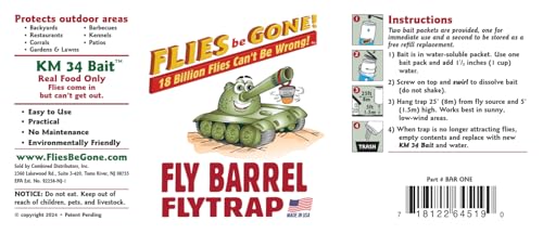 Flies Be Gone Fly Trap - Disposable Protein-Powered Attractant Fly Catcher - Made in USA - Natural Bait Trap for Patios, Ranches; Easy to Use Outdoor Trap, Keeps Flies from Coming Indoors.