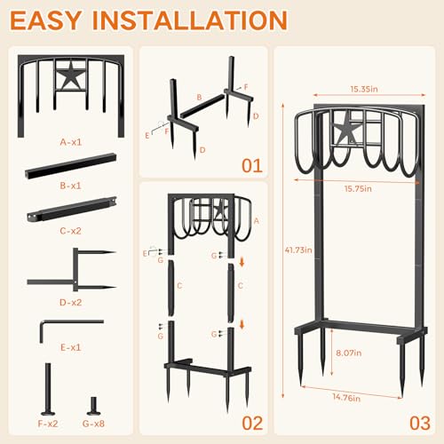 Garden Hose Holder, Heavy Duty Freestanding Metal Stand, 165FT Garden Hose Storage with 4-Spike Stable Base, Rustproof Water Hose Holder for Outdoor Yard Lawn Garden Black