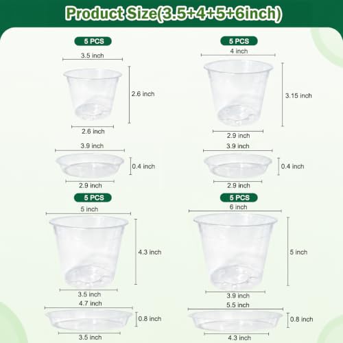THTLTLGT 3.5/4/5/6 Inch Clear Nursery Pots with Drainage for Plants 20 PCS