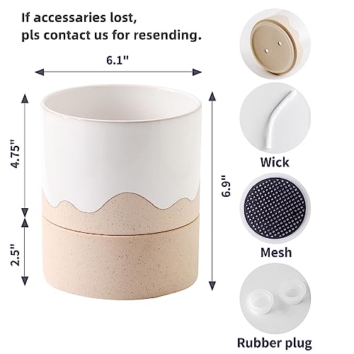Nihow Ceramic Self Watering Plant Pot for Indoor Plants, 6 Inch,Cream White - color: White & Nature, size: 6" Self Watering