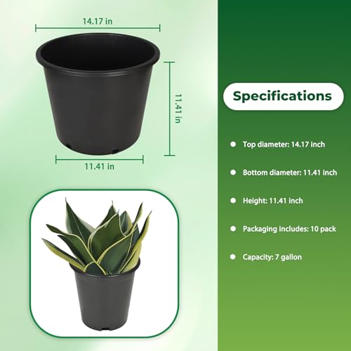 Plant Pots Flower Pot 10-Pack 7 Gallon Planter Nursery Pot Garden Seedling Planters Containers Plastic Injection Molded Pots with Drainage Holes for Outdoor Indoor Plants Vegetables, Black - color: Black, size: 7 Gallon - Round