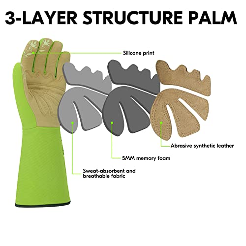 Vgo... 1-Pair Ladies' Synthetic Leather Gardening Gloves, Long Sleeves Gauntlet, Breathable & Grip Work Gloves, High Dexterity, Washable (Size M, Green, SL7445) - color: 1 Pair - Light Green, size: Women's Medium