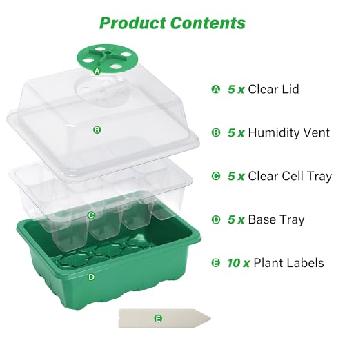 Bonviee 15-Pack Seed Starter Trays, Humidity Dome, Base, 12-Cell Tray, Green - color: Green, size: 15 Packs (180 Cells)