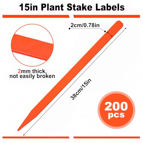Weysat 200 Pcs 15" Wood Plant Labels for Field or Containers Plant Tags Wood Garden Labels for Seedling Stakes Markers Nursery Seed Tags with Smooth Surface for Pot Herbs Flowers Vegetables - color: Orange, size: 15 Inch