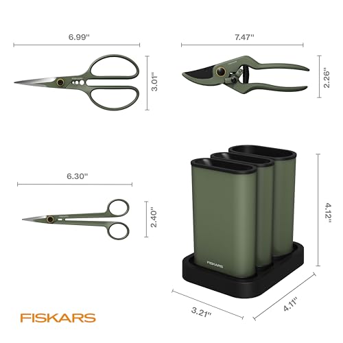 Fiskars Indoor Plant Care 3-Piece Set, Precision Gardening Tools, Green