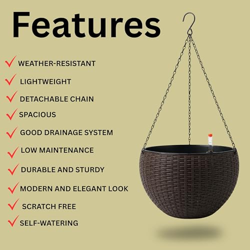 LaLaGreen Hanging Planters (11in, 4 Pack) Self-Watering Hanging Flower Pots - color: Brown X 4