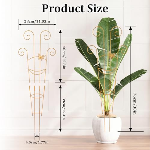 2 Pcs 30'' Monstera Plant Trellis for Pots, Metal Garden Trellis for Outdoor Plant Climbers, Expandable Houseplant Support with Butterfly Design for Monstera Ivy Hoya Vine, Gold - color: Gold