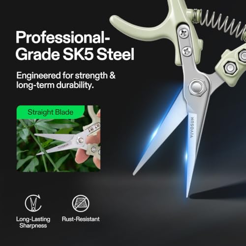 VIVOSUN Pruning Shears for Gardening, Q-Shaped Garden Scissors for Plants - style: Q-Shaped Straight Pruner-Green