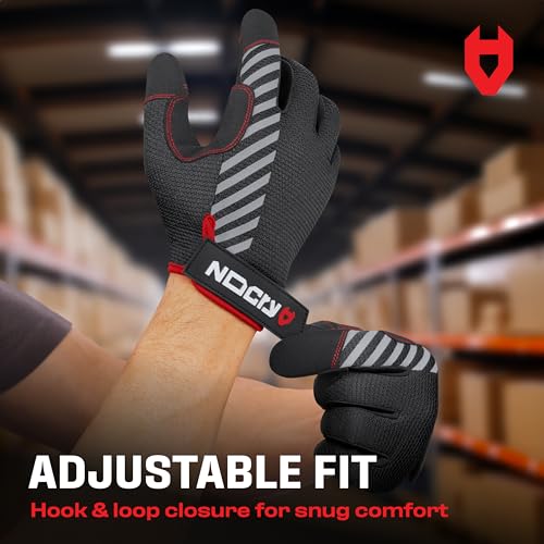 NoCry Utility Gloves for Men with Reinforced Fingers and Thumb Crotch; Double Stitched Palm and Touchscreen Tips; Breathable and Highly Flexible; — Ideal for Mechanics, Construction and Yard Work - size: Large, style: Lite