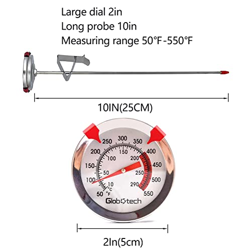 Water Proof 2" Dial Deep Fry Thermometer, Stainless Steel Cooking Thermometers for Meat Candy Grill Turkey, BBQ 12" Long Stem