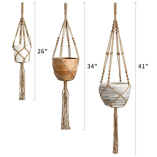 Mkono 3 Pack Macrame Plant Hanger, Hanging Planters for Indoor Plants Brown - color: Brown