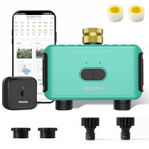 Smart WiFi Sprinkler Timer with Gateway, 2 Water Outlet Garden Hose Timer - color: Green, size: 2 Outlets - T