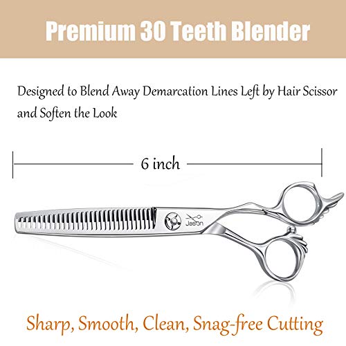 JASON Hair Cutting Thinning Scissors, 6" Hair Blending Scissor with30 Teeth Professional Hair Blending Shears for Barber, Hairdresser, Stylist, Women and Men, Japanese 440C Stainless Steel Gift - size: 6 Inch (Pack of 1)