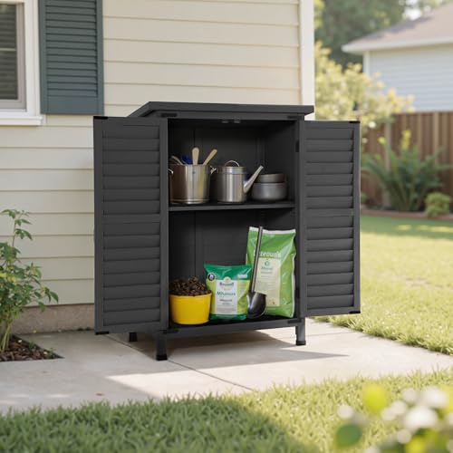 MCombo Small Outdoor Storage Cabinet, Wood Shed with Shelf 0985 (Gray) - color: Gray