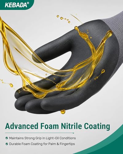 Kebada W5 Foam Nitrile Coated Work Gloves for Men & Women, 12 Pairs - color: W5 Grey (12 Pairs), size: X-Large