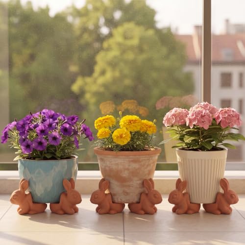 LemonRoad 12 Set Rabbit Pot Feet for Outdoor Planters, Terra Cotta Cement - size: Rabbit