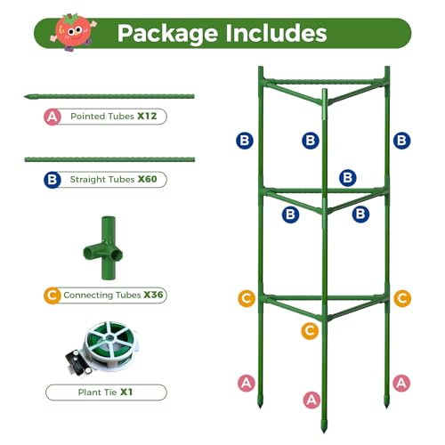 4 Pack Extra Wide Tomato Cages for Garden Up to 47.2'',Tall Metal Plant Supports for Raised Garden Bed, Foldable & Sturdy Steel Stake Cages for Tomato, Eggplant,Pepper, Pea (4 Pack) - size: 4 Pack