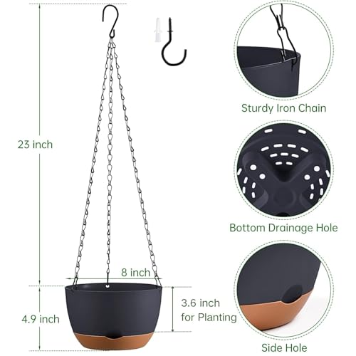 Set of 2-8 Inch Hanging Planters for Indoor Outdoor Plants - color: Dark Grey, size: 8 Inch