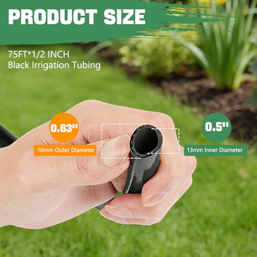 1/2 Inch Drip Irrigation Tubing 75FT Flexible Garden Water Hose Supply - color: Black, size: 75FT