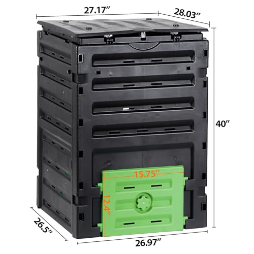 SUPER DEAL 120 Gallon Compost Bin, 450L Outdoor Garden Waste Composter with Flip-top Lid and Bottom Door, Large Capacity BPA Free Material for Fast Creation of Fertile Soil, Easy to Assemble, Black - size: 120 Gallon