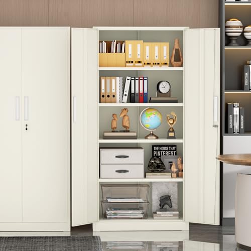 Incbruce 72” Metal Storage Cabinet, Locking Steel Storage Cabinets with 2 Doors and 4 Adjustable Shelves, Tall Lockable Tool Storages for Garage, Home, Office (Grey) - color: Grey, size: 72"Storage Cabinet