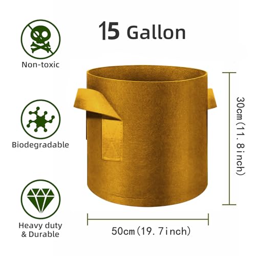12-Pack 15 Gallon Plant Grow Bags, Thickened Nonwoven Fabric Pots with Handles, Vegetable Planter Bags Containers, Cloth Planters for Garden Vegetable/Flower/Plant/Fruits Outdoor (Brown) - color: Brown, size: 15 Gallon
