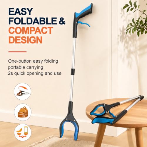 36" Grabber Reacher Tool, LEGENDONE Foldable Reacher Grabbers Pickup Tool for Senior, Post-Surgery Heavy Duty Upper Gripper, Wide Claw Trash Picker, Strong Grip| Powerful Magnet| 360° Rotating Head - color: 36"blue - 1pack