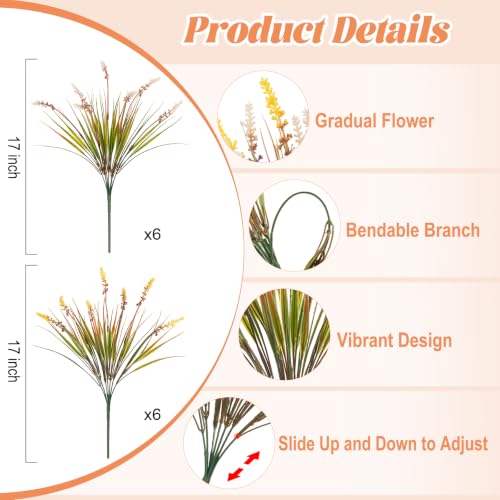 12 Pcs Fake Fall Plants Artificial Monkey Grass for Outdoors Porch Decor - color: Gradient Brown Leaves Yellow White, size: 12 Pcs