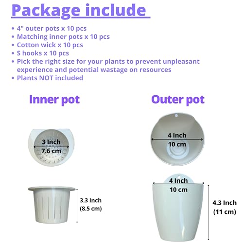 LaLaGreen Self-Watering Wall Planters (4in, 10 Pack) White Indoor Plants - size: 4" (10 cm)