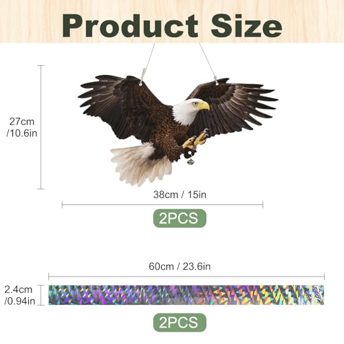 Flat Fake Eagle to Keep Pigeon Woodpecker Animals Away, 2 Pack Hanging Fake Eagle with Reflective Tape for Scare Animals Away, Waterproof Outdoor Decor for Garden Balcony Window Backyard Front Porch - color: 2pcs-black Eagle 02
