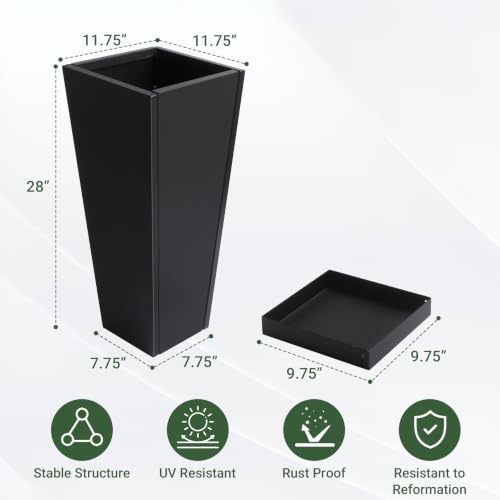 28" Metal Tall Outdoor Planters Set of 2, Durable & Wealtherproof - size: 28" H
