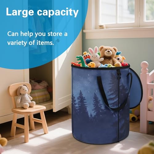 BIGCARJOB Forests Foldable Trash Can Outside Waste Basket Bin Water Resistant Garbage Bag Recycling Bin Trash Can with Lid and Clip(23 Gallons), 22.83x17.71 in - color: Forests