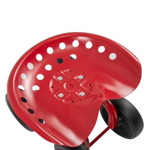ERGOMASTER Garden Seat with Wheels, Adjustable Height & 360° Swivel, Iron Frame, Red - color: Red