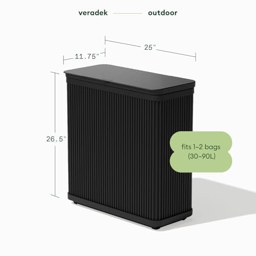 Veradek Tambour Waste Bin - Outdoor Trash Can with Dual Bag System - color: Black, size: 25" L x 11.75" W x 26.5" H