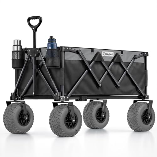 Beach Wagon with Heavy-Duty 10" Air Tires - All Terrain Folding Cart with Big Wheels for Sand and Gravel - 300 LB. Capacity (Black/Gray) - color: Gray