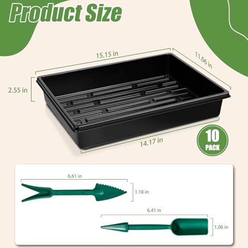 mwellewm 10 Pcs Seed Starter Tray Kit 1014 Seed Starting Trays Square Seedling Plant Tray Planting Sturdy Microgreens Growing Trays Reusable Germination Tray Indoors No Holes, 14x11x2.5In - size: 14.17" x 11" x 2.5" Trays-10Pcs